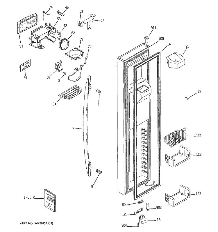 FREEZER DOOR Diagram and Parts List for PSC25PSWASS  General Electric Refrigerator