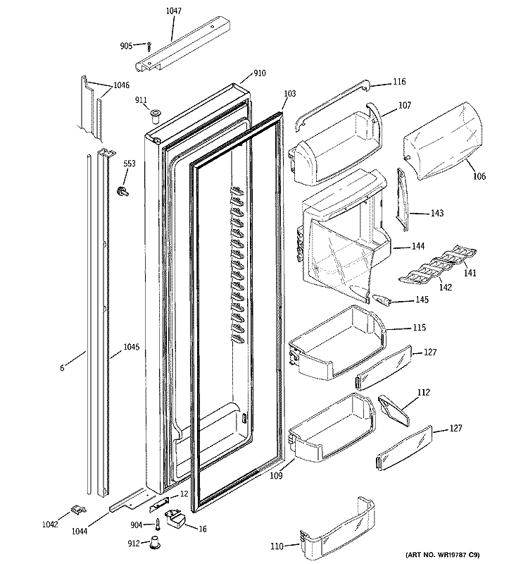 FRESH FOOD DOOR Diagram and Parts List for PSH23PGWAWV  General Electric Refrigerator
