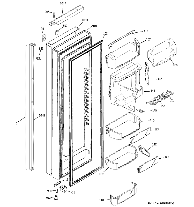 FRESH FOOD DOOR Diagram and Parts List for PSH23PSWASV  General Electric Refrigerator