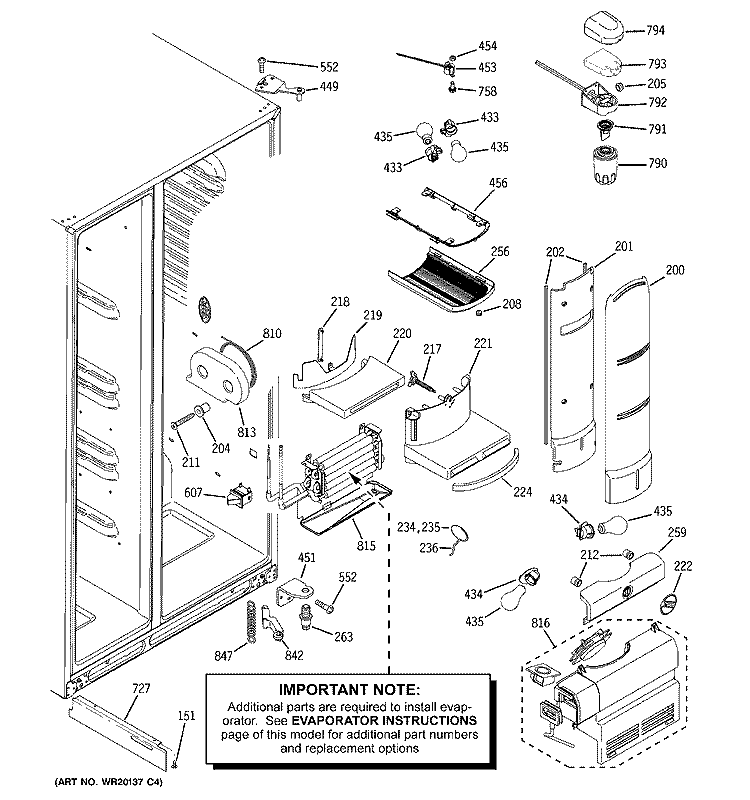 FRESH FOOD SECTION Diagram and Parts List for PSH23PSWASV  General Electric Refrigerator