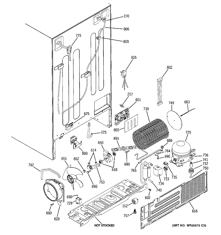 SEALED SYSTEM & MOTHER BOARD Diagram and Parts List for PSW26MSWASS  General Electric Refrigerator