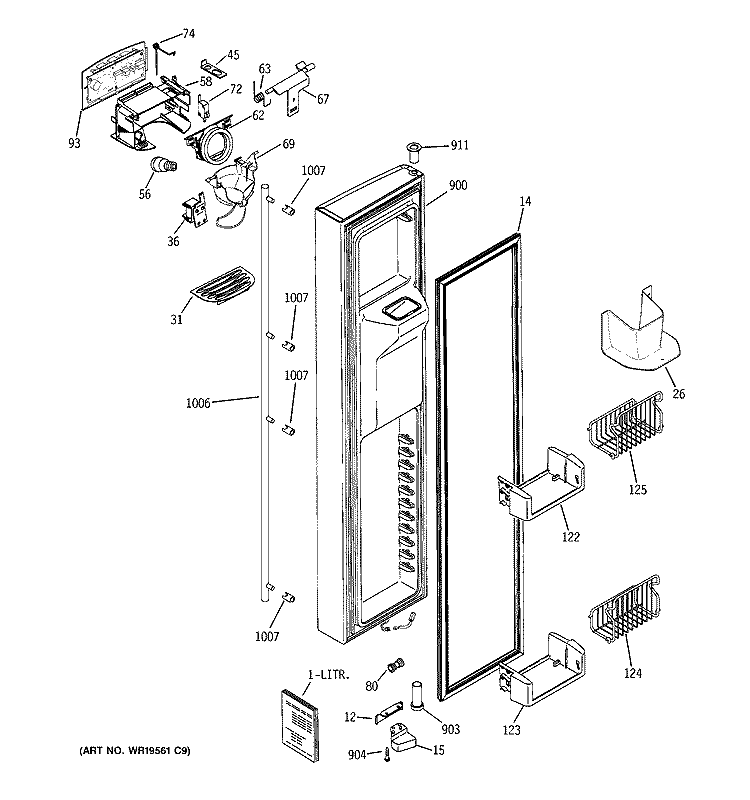FREEZER DOOR Diagram and Parts List for ZFSB26DRHSS  General Electric Refrigerator