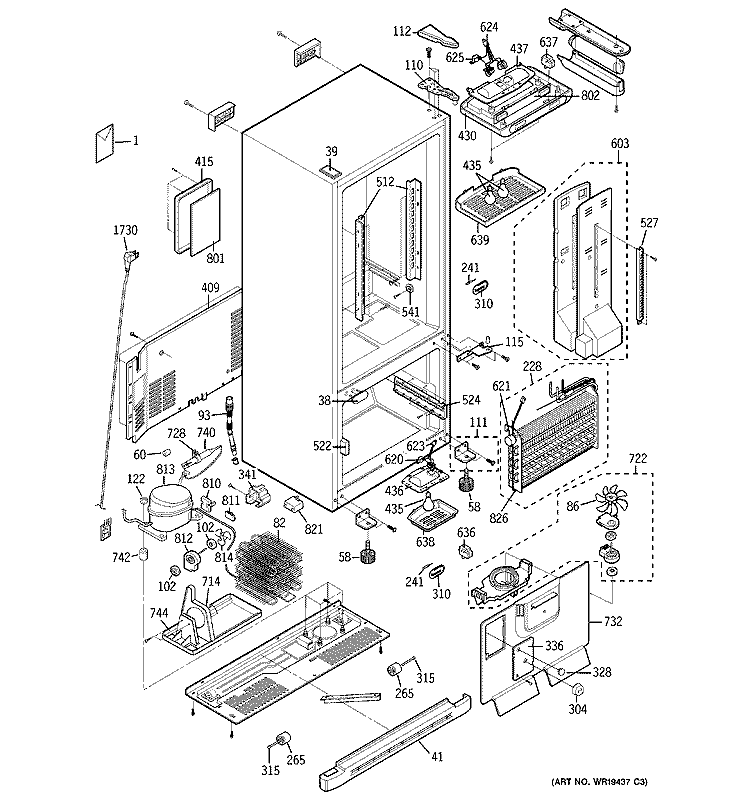 CABINET Diagram and Parts List for PDS22MBPACC  General Electric Refrigerator