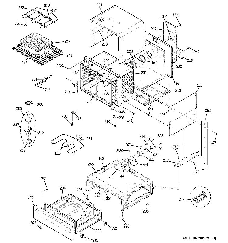 BODY PARTS Diagram and Parts List for JSP47CF2CC  General Electric Range