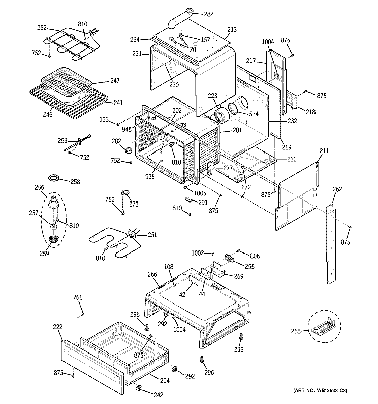 BODY PARTS Diagram and Parts List for JSS28BK2BB  General Electric Range