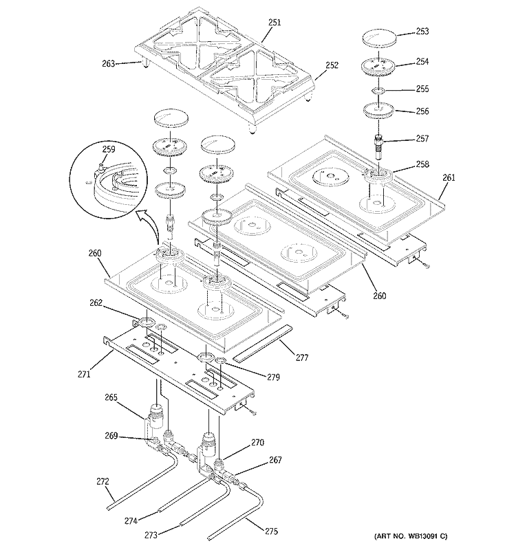 GAS & BURNER PARTS Diagram and Parts List for ZDP48L6DH7SS  General Electric Range
