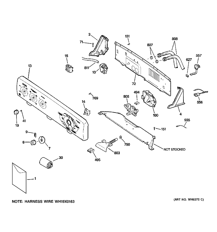 CONTROLS & BACKSPLASH Diagram and Parts List for GSSR4170H1WW  General Electric Washer