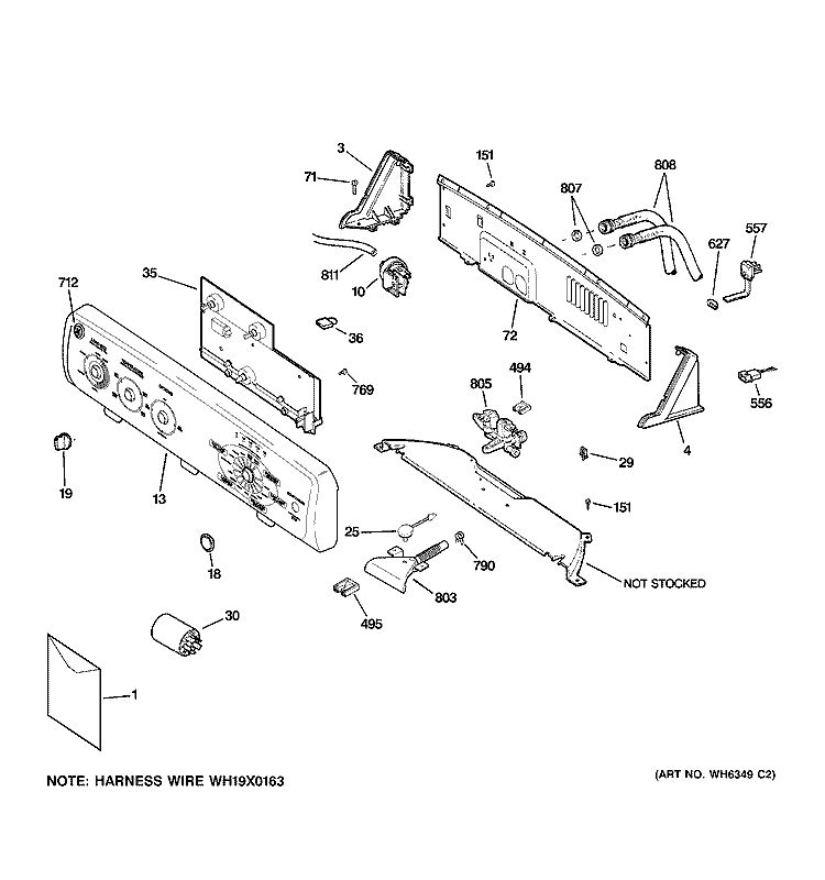 CONTROLS & BACKSPLASH Diagram and Parts List for GWSE5240H0WW  General Electric Washer