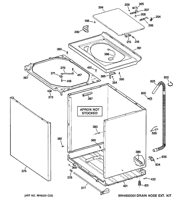 CABINET, COVER & FRONT PANEL Diagram and Parts List for WBB4500E1WW  General Electric Washer