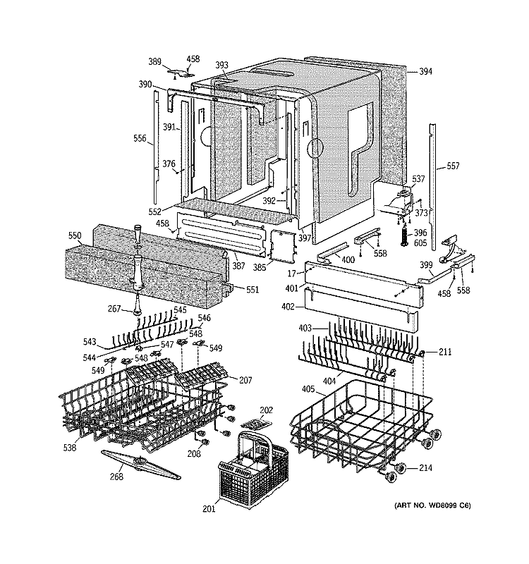 BASKET & WRAP ASSEMBLY Diagram and Parts List for ZBD7100G00SS  General Electric Dishwasher