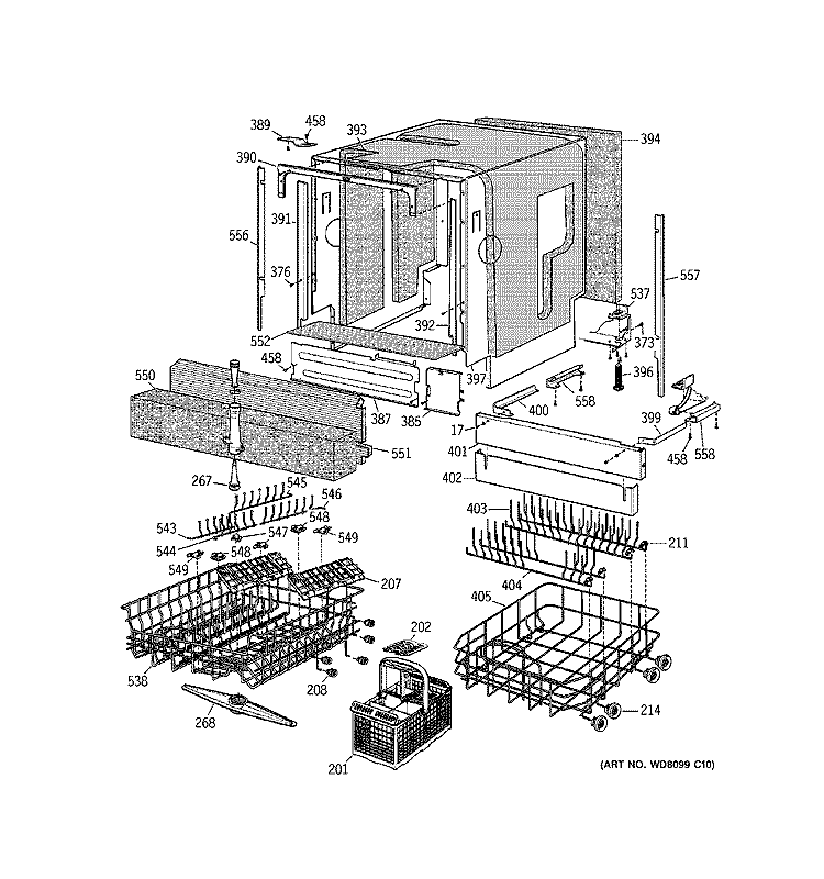 BASKET & WRAP ASSEMBLY Diagram and Parts List for ZBD7100G01SS  General Electric Dishwasher