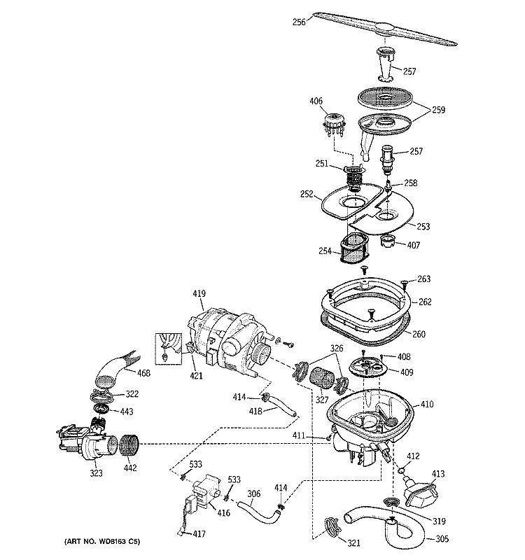 SUMP ASSEMBLY Diagram and Parts List for ZBD7100G04SS  General Electric Dishwasher