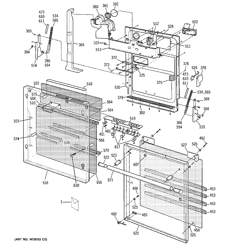 DOOR ASSEMBLY Diagram and Parts List for ZBD7105G01SS  General Electric Dishwasher
