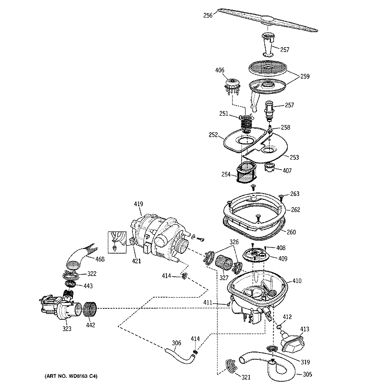 SUMP ASSEMBLY Diagram and Parts List for ZBD7105G03SS  General Electric Dishwasher