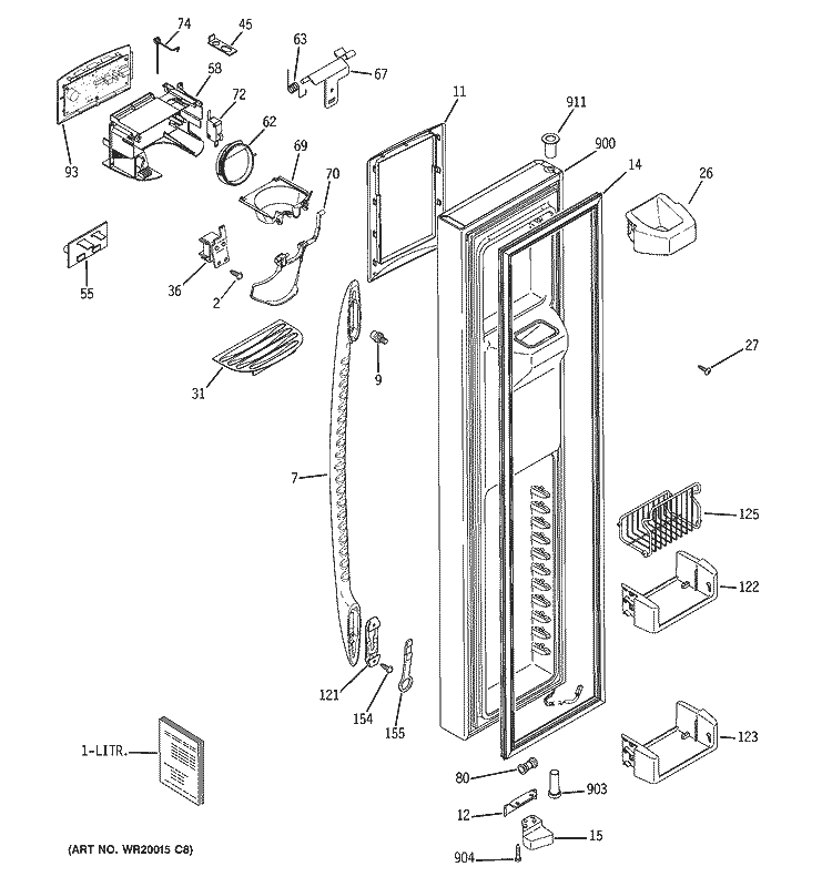 FREEZER DOOR Diagram and Parts List for PCF25PGTBBB  General Electric Refrigerator