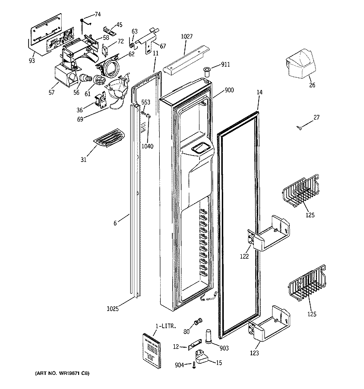 FREEZER DOOR Diagram and Parts List for PSH25MSTBSV  General Electric Refrigerator