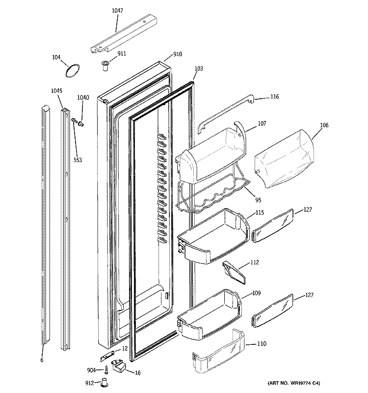 FRESH FOOD DOOR Diagram and Parts List for PSH25MSTBSV  General Electric Refrigerator