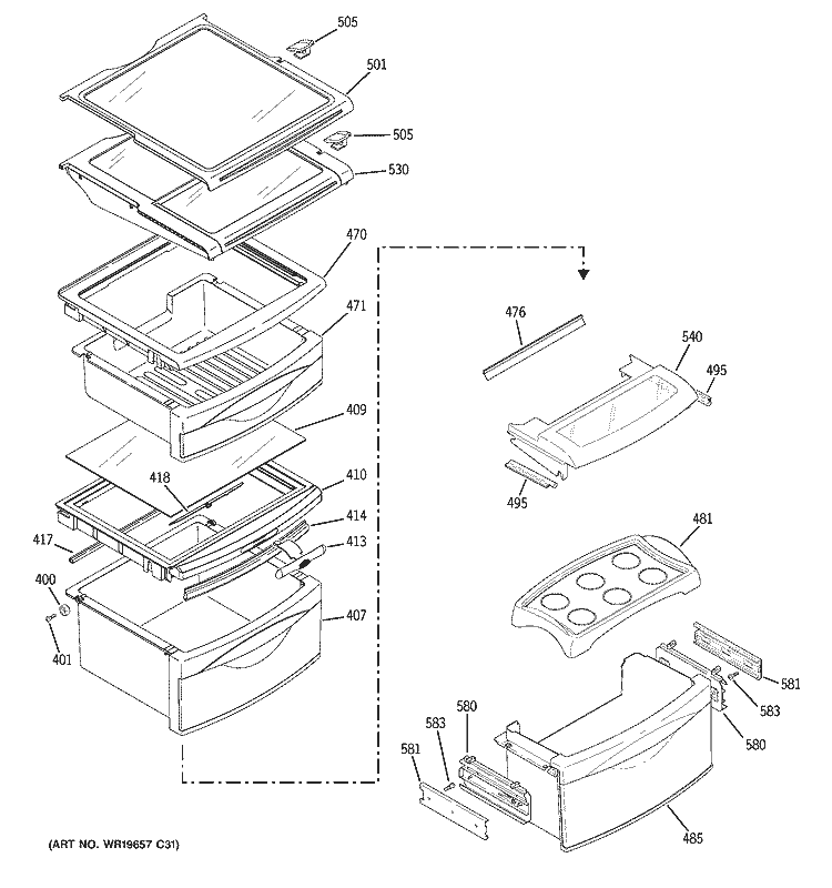 FRESH FOOD SHELVES Diagram and Parts List for PSH25MSTBSV  General Electric Refrigerator