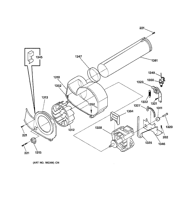 MOTOR Diagram and Parts List for DVL223GA0AA  General Electric Dryer