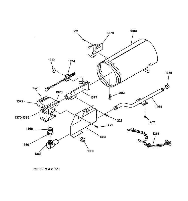 BURNER Diagram and Parts List for DVL223GA0AA  General Electric Dryer