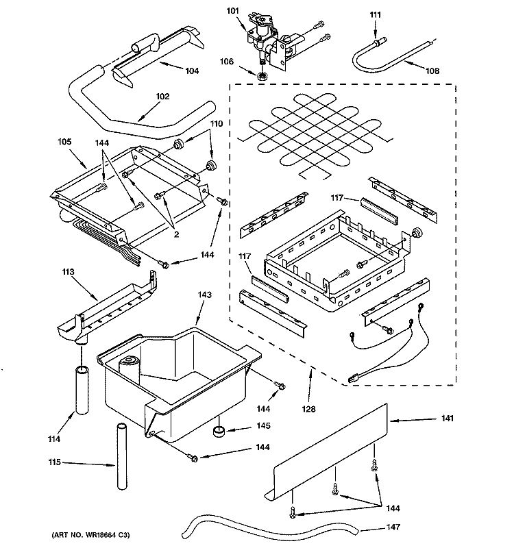 EVAPORATOR, ICE CUTTER GRID & WATER PARTS Diagram and Parts List for ZDI15CWWL  General Electric Ice Maker