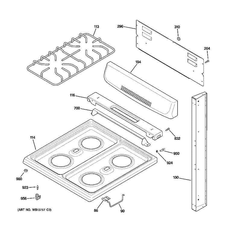 CONTROL PANEL & COOKTOP Diagram and Parts List for RGA720EK1WH  Hotpoint Range