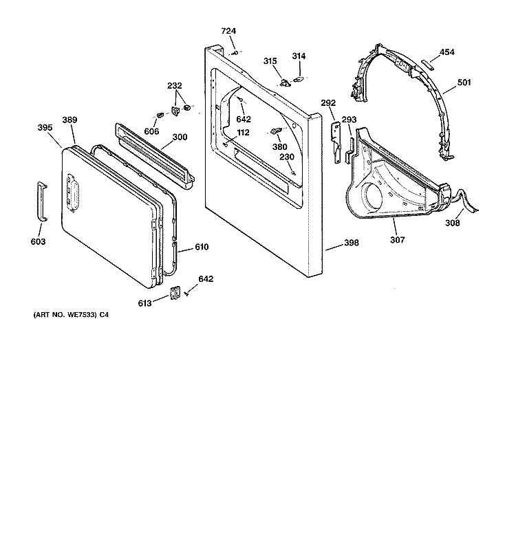 FRONT PANEL & DOOR Diagram and Parts List for DLB3600SBLWH  Hotpoint Dryer
