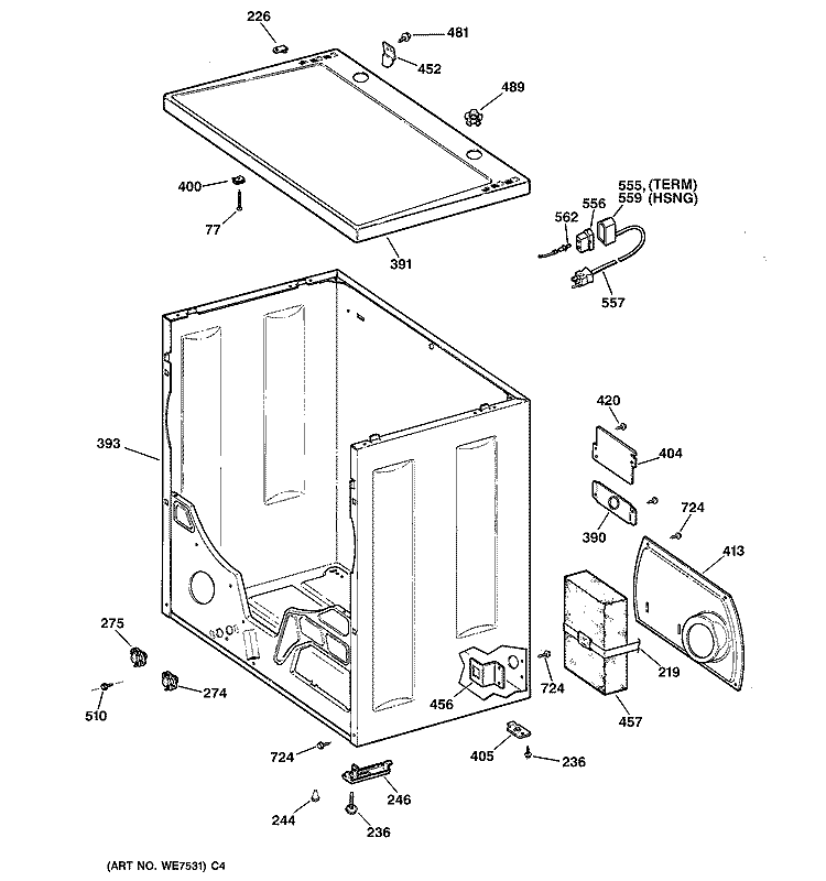 CABINET Diagram and Parts List for DLL3680SBLWH  Hotpoint Dryer