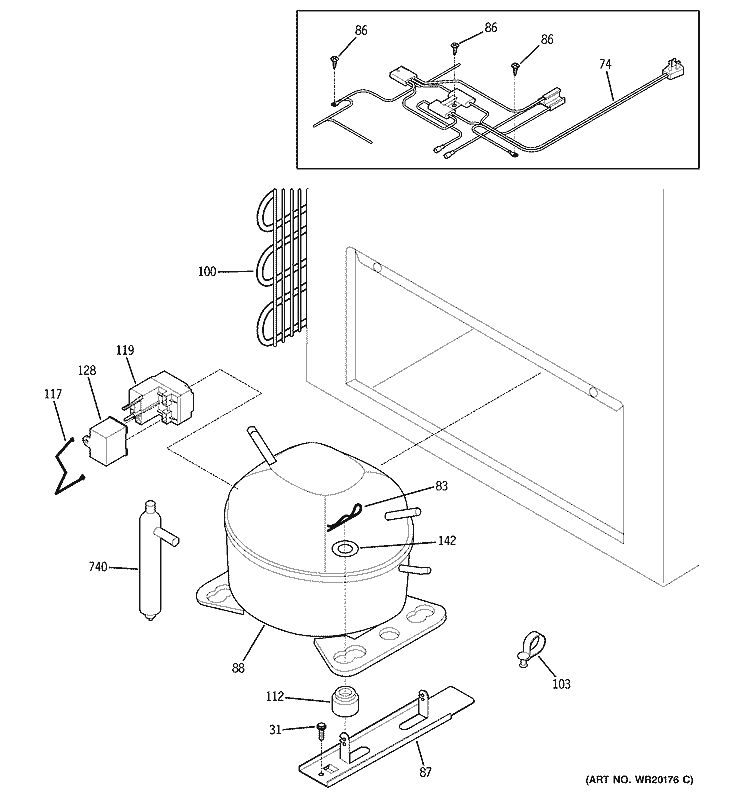 UNIT PARTS Diagram and Parts List for FCM15CMBWH  General Electric Freezer