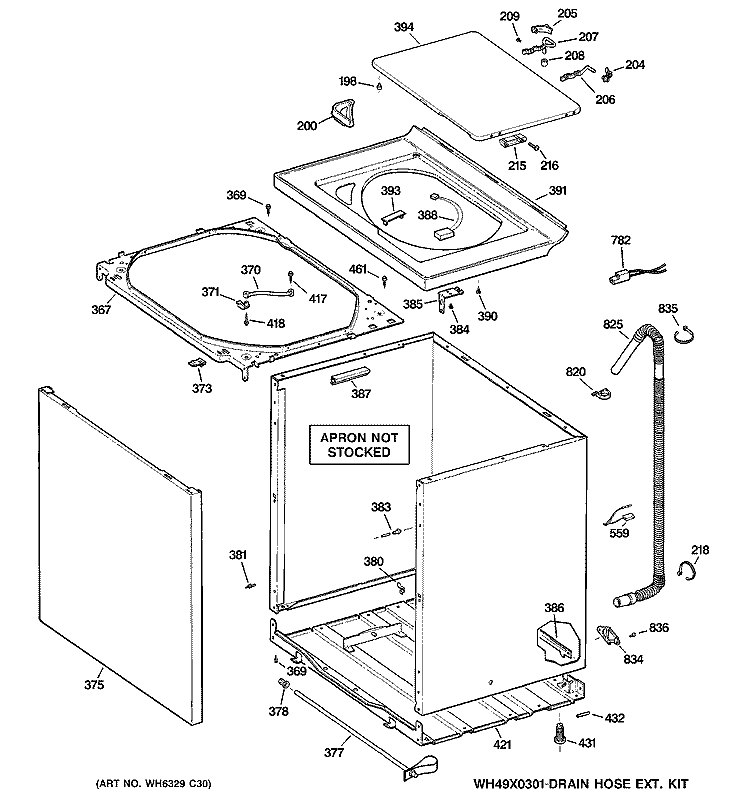 CABINET, COVER & FRONT PANEL Diagram and Parts List for GCSR2090H2WW  General Electric Washer