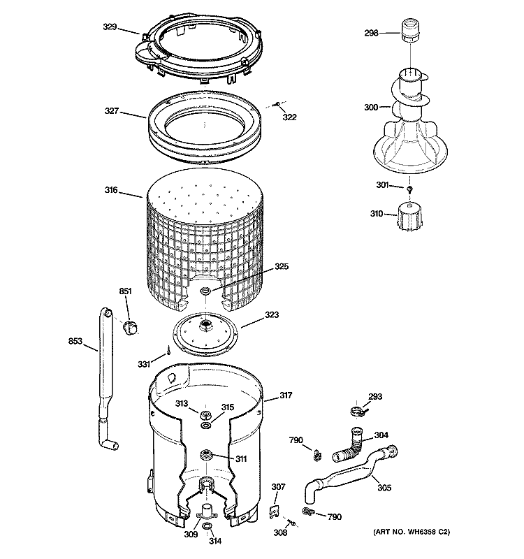 TUB, BASKET & AGITATOR Diagram and Parts List for GCSR2090H2WW  General Electric Washer