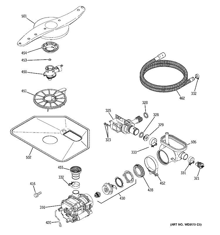 MOTOR - PUMP MECHANISM Diagram and Parts List for PDW7900N10CC  General Electric Dishwasher