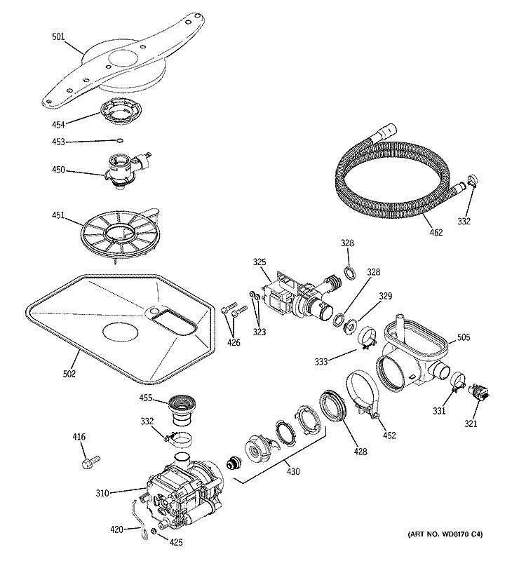 MOTOR - PUMP MECHANISM Diagram and Parts List for PDW7800N00CC  General Electric Dishwasher