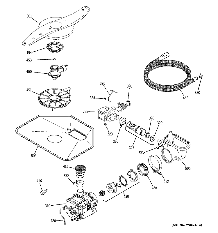 MOTOR - PUMP MECHANISM Diagram and Parts List for GLD5940N00GS  General Electric Dishwasher