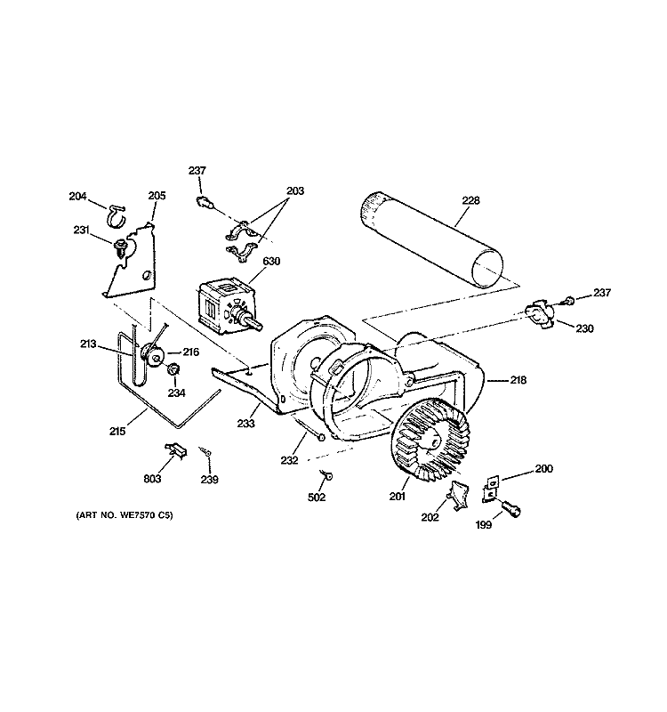 BLOWER & DRIVE ASSEMBLY Diagram and Parts List for DCCB330EG0WC  General Electric Dryer
