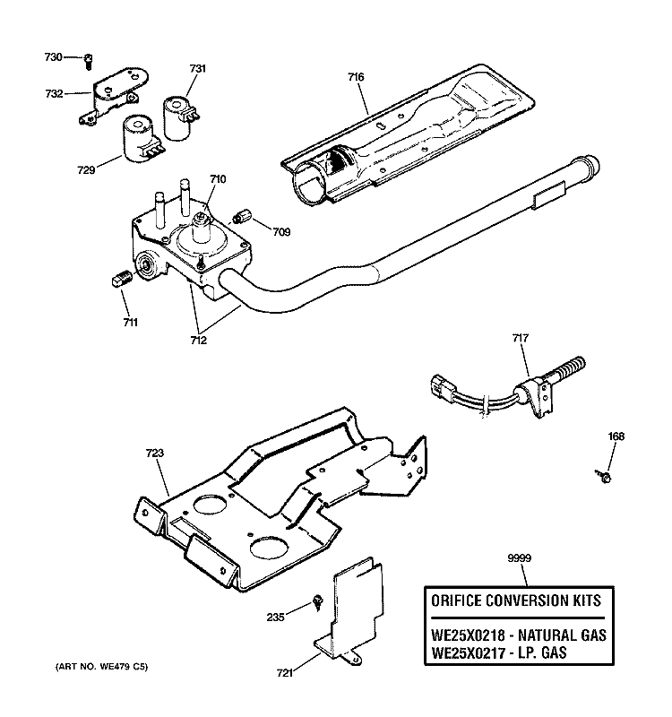 GAS VALVE & BURNER ASSEMBLY Diagram and Parts List for DDC4500T0WH  General Electric Dryer