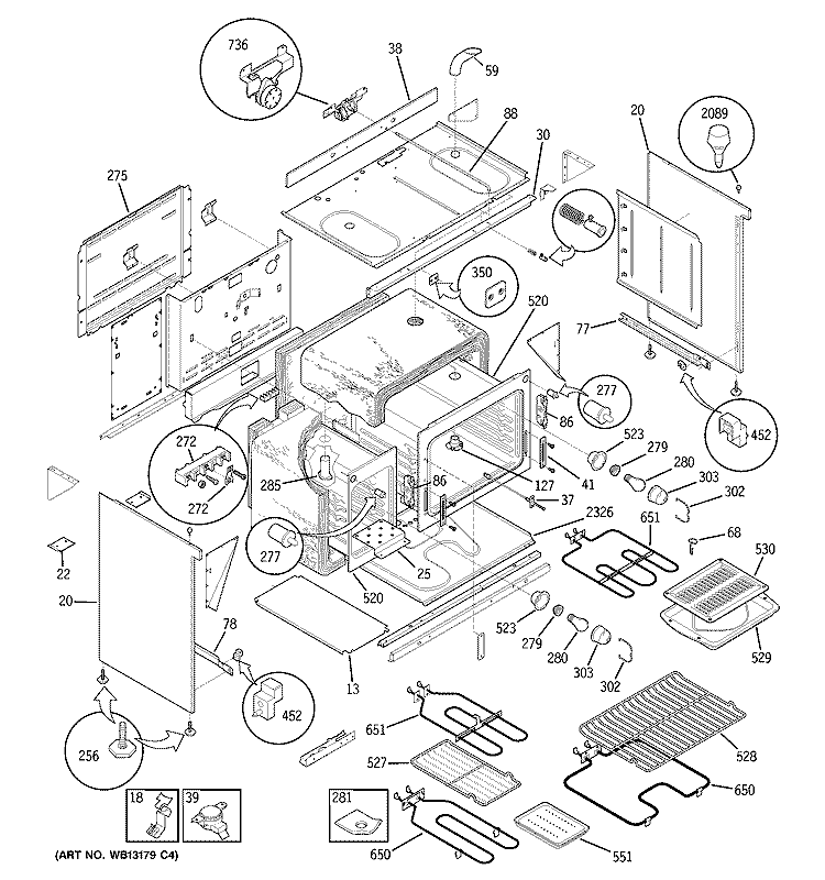 BODY PARTS Diagram and Parts List for JCP67F4WW  General Electric Wall Oven