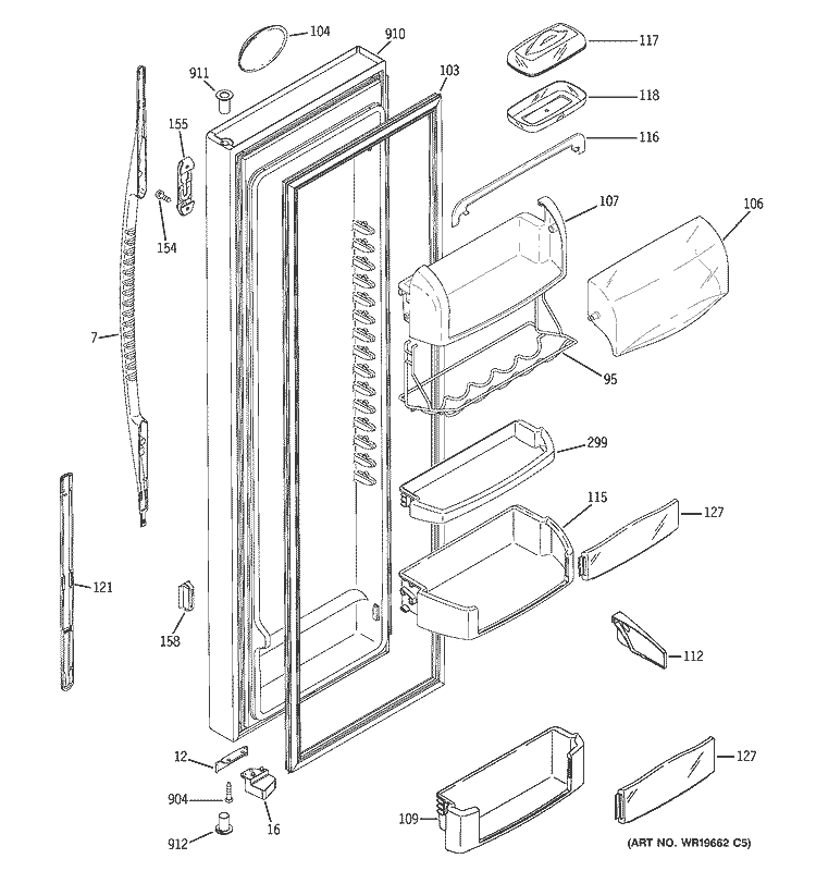 FRESH FOOD DOOR Diagram and Parts List for PSG27SIMHCBS  General Electric Refrigerator