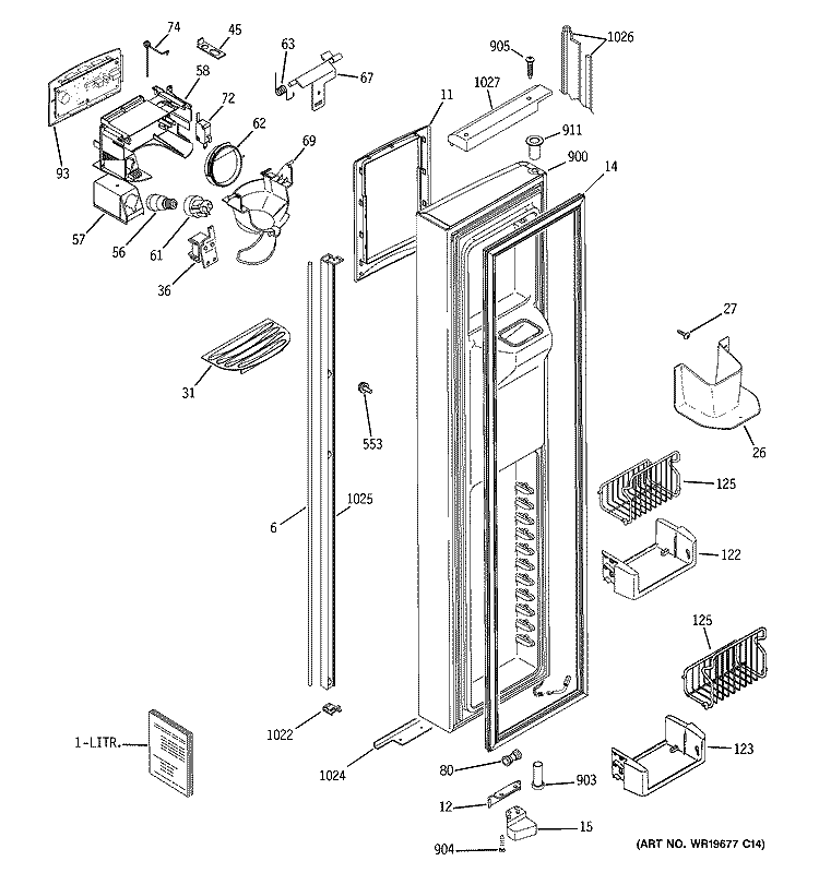 FREEZER DOOR Diagram and Parts List for PJG25MGTAFKB  General Electric Refrigerator