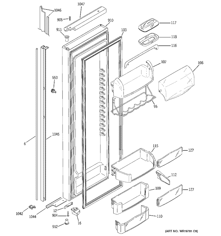 FRESH FOOD DOOR Diagram and Parts List for PJG25MGTAFKB  General Electric Refrigerator