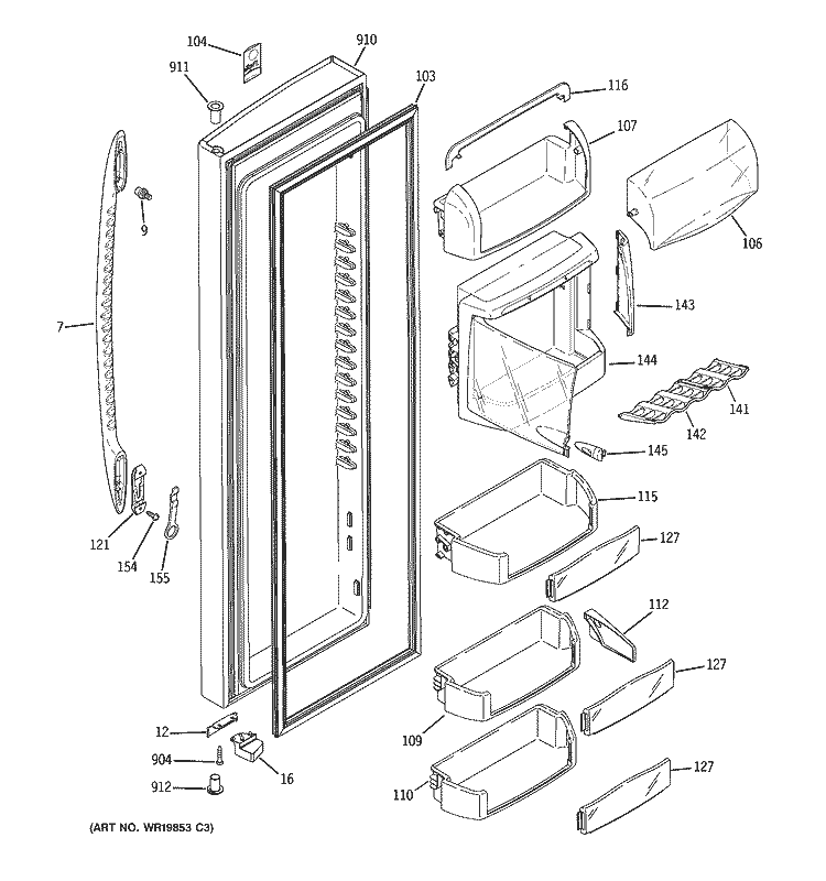 FRESH FOOD DOOR Diagram and Parts List for PSF26PGTBBB  General Electric Refrigerator