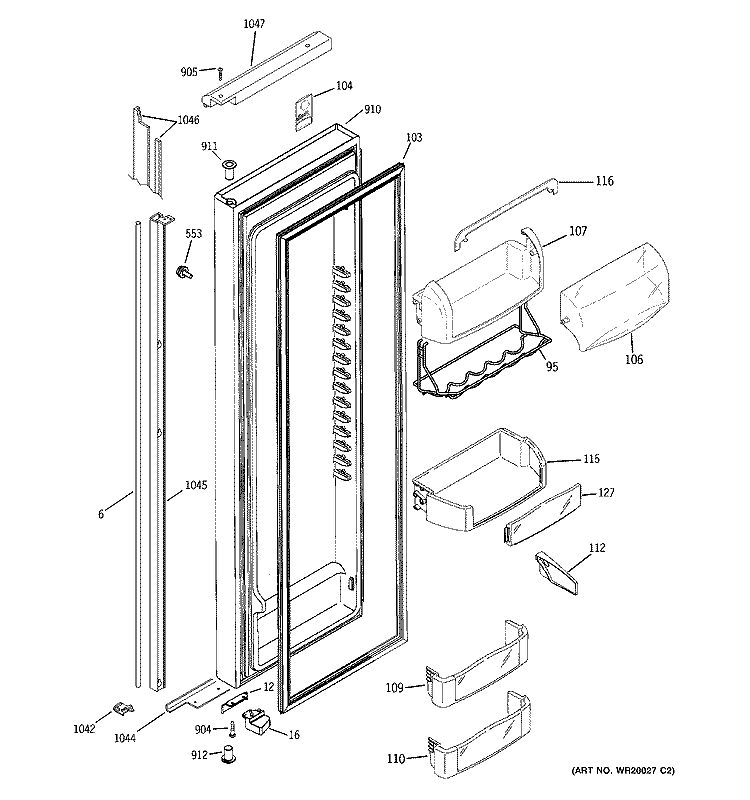 FRESH FOOD DOOR Diagram and Parts List for PSH25MGTABV  General Electric Refrigerator