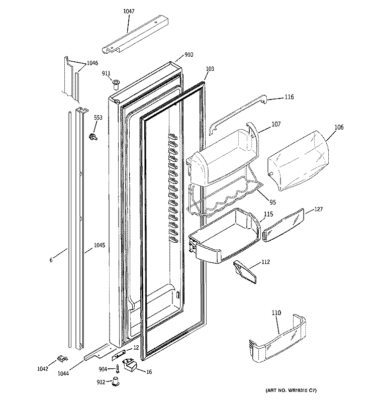 FRESH FOOD DOOR Diagram and Parts List for PSH25MGTBBV  General Electric Refrigerator