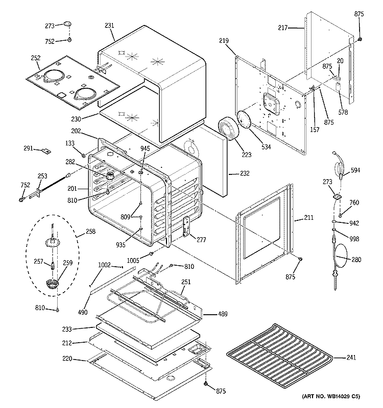 UPPER OVEN Diagram and Parts List for PT956WM1WW  General Electric Wall Oven