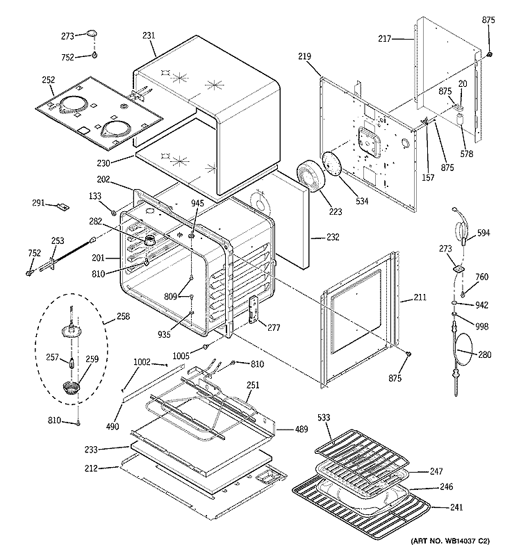 UPPER OVEN Diagram and Parts List for ZET958SM1SS  General Electric Wall Oven