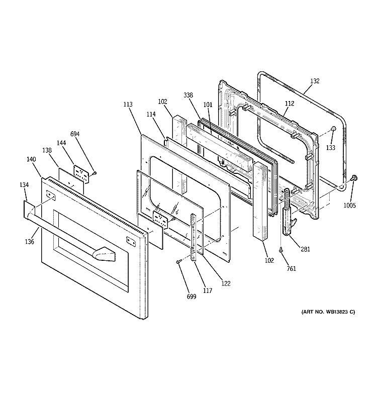 DOOR Diagram and Parts List for ZET2PM1SS  General Electric Wall Oven