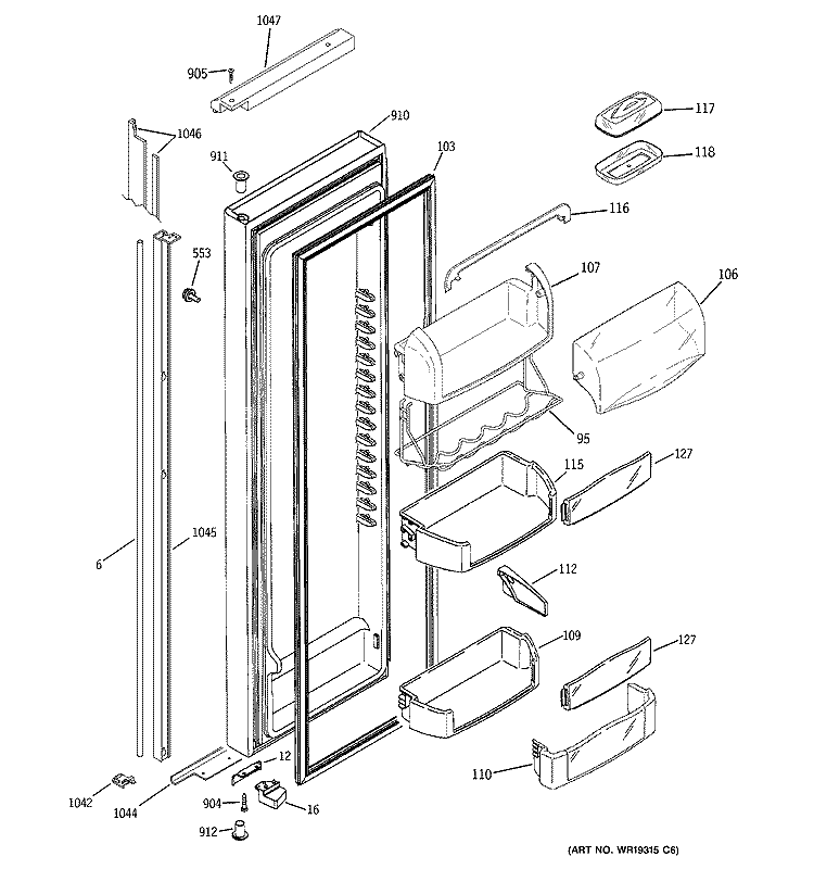 FRESH FOOD DOOR Diagram and Parts List for PJE25MGTAFKB  General Electric Refrigerator