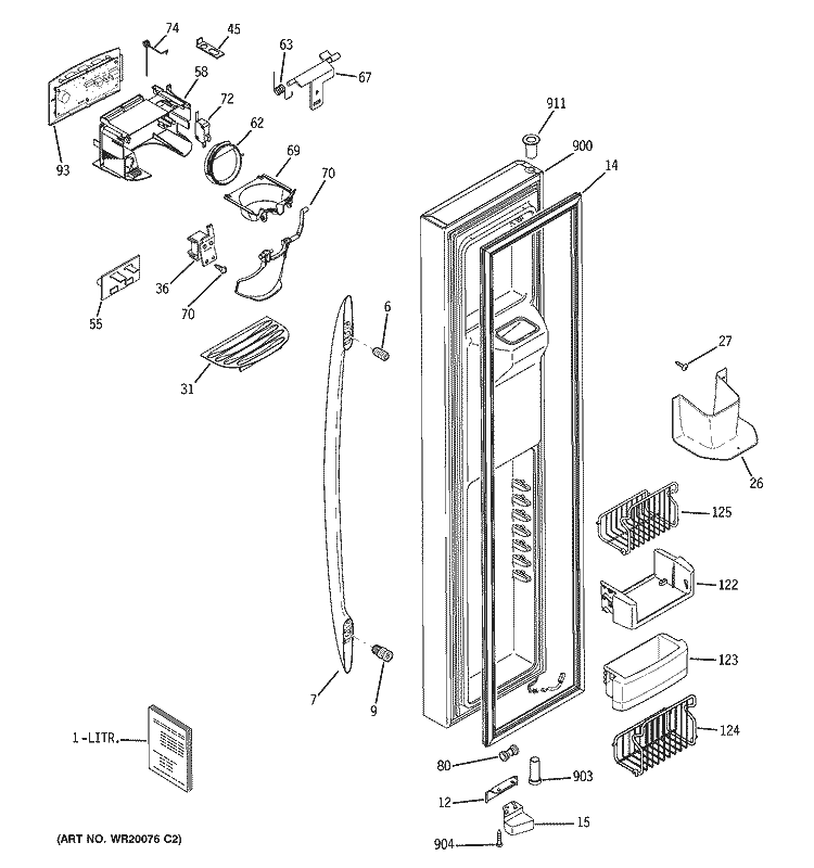 FREEZER DOOR Diagram and Parts List for PSS26PSTASS  General Electric Refrigerator