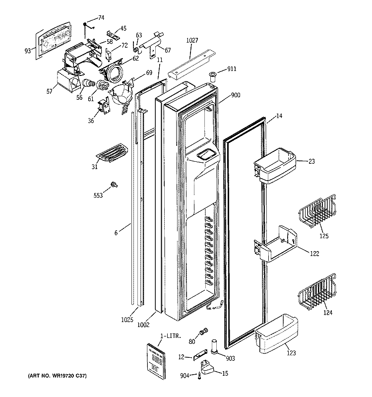 FREEZER DOOR Diagram and Parts List for PIE23NGTAFSV  General Electric Refrigerator