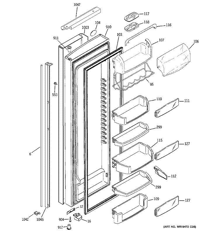 FRESH FOOD DOOR Diagram and Parts List for PIE23NGTAFSV  General Electric Refrigerator